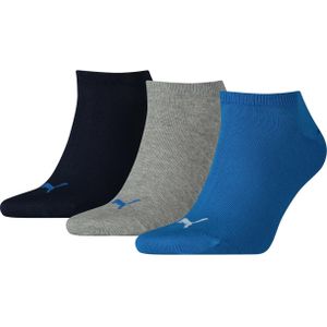 Puma Unisex Sneaker Plain (3-pack), unisex enkelsokken, blauw, grijs melange -  Maat: 39-42