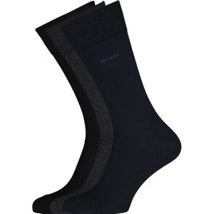 BOSS regular socks (3-pack), herensokken katoen, zwart, grijs en blauw -  Maat: 43-46
