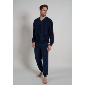 Gotzburg heren pyjama V-hals, donkerblauw gestreept