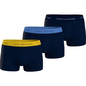 Tommy Hilfiger trunk (3-pack), heren boxers normale lengte, blauw met gekleurde tailleband -  Maat: L