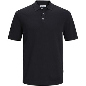 JACK & JONES Emil knit polo korte mouw slim fit, heren polo viscosemengsel met polo kraag, zwart -  Maat: M