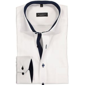 ETERNA comfort fit overhemd, fijn Oxford heren overhemd, wit (blauw gestipt contrast) 45