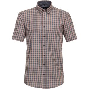 CASA MODA - Sport Comfort Fit Overhemd - Oranje Geruit - Korte Mouw - Strijkvriendelijk