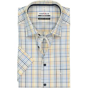 MARVELIS comfort fit overhemd, korte mouw, wit, bruin, blauw en geel geruit (contrast) 45