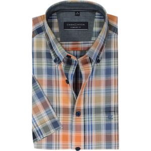 CASA MODA Sport comfort fit overhemd, korte mouw, popeline, blauw met groen en oranje geruit
