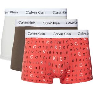 Calvin Klein low rise trunks (3-pack), lage heren boxers kort, print, lichtgrijs, olijfgroen -  Maat: XL