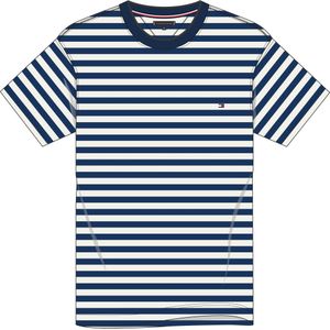 Tommy Hilfiger Slub Cotton Stripe Tee, heren T-shirt korte mouw O-hals, blauw-wit gestreept -  Maat: 3XL