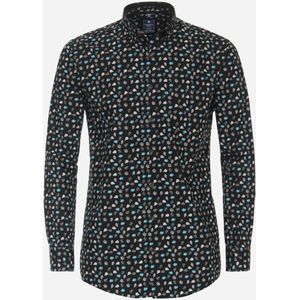 3 voor 99 | Redmond modern fit overhemd, popeline, zwart dessin 47/48