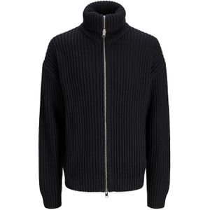 JACK & JONES Alo knit cardigan high neck slim fit, heren vest katoen met opstaande boord, zwart -  Maat: XL