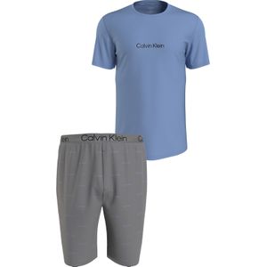 Calvin Klein heren shortama O-hals, lichtblauw shirt, grijze logo print broek -  Maat: L