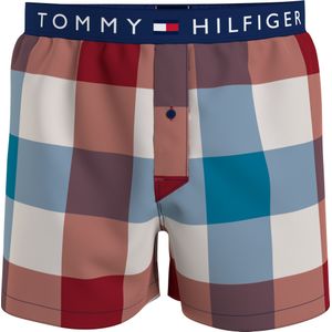Tommy Hilfiger woven boxer (1-pack), heren boxers wijd katoen, blauw, rood en wit geruit -  Maat: S