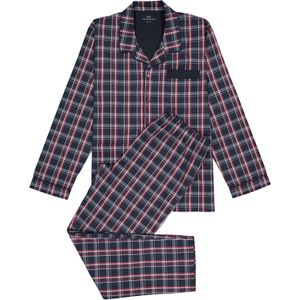 Gotzburg heren pyjama met knopen, geweven heren pyjama niet elastisch, blauw met rood en wit geruit -  Maat: 3XL