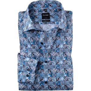 OLYMP Luxor modern fit overhemd, popeline, bleu dessin