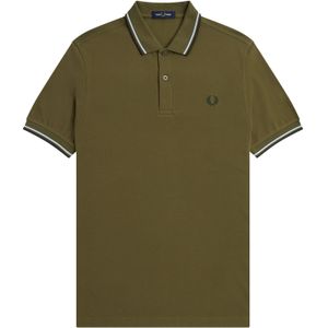 Fred Perry M3600 polo twin tipped shirt, pique, Uniform Green / Light Ice / Night Green -  Maat: S