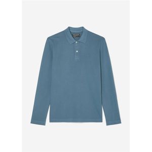 Marc O'Polo regular fit polo lange mouw, heren poloshirt, middenblauw