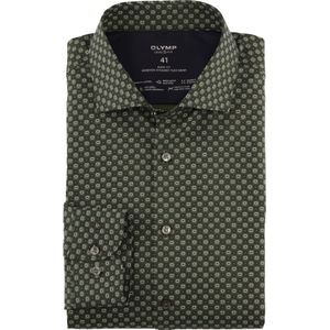 OLYMP 24/7 Level 5 body fit overhemd, tricot, olijfgroen dessin