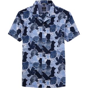 OLYMP Casual modern fit overhemd, korte mouw, popeline, marineblauw dessin