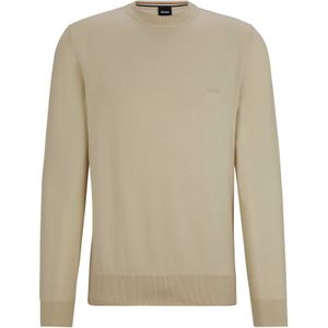 BOSS Pacas regular fit trui katoen, heren trui middeldik O-hals, licht beige