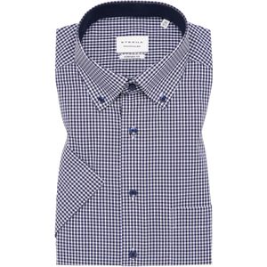 ETERNA comfort fit overhemd korte mouw, popeline, middenblauw met wit geruit (contrast)
