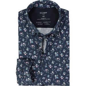 OLYMP 24/7 Overhemd - Tricot - Marine Blauw Dessin - Strijkvriendelijk