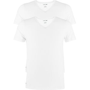 Lacoste heren stretch T-shirts (2-pack), regular fit V-hals, wit -  Maat: L