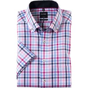 OLYMP Luxor modern fit overhemd, korte mouw, structuur, fuchsia geruit