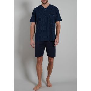 Gotzburg heren shortama V-hals, donkerblauw dessin