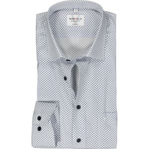 MARVELIS modern fit overhemd, popeline, wit met donkerblauw dessin
