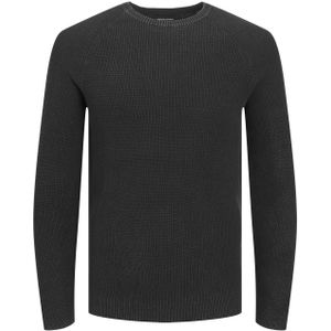 JACK & JONES Matt knit crew neck slim fit, heren pullover katoen met O-hals, zwart