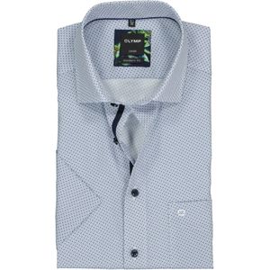 OLYMP Luxor modern fit overhemd, korte mouw, wit met blauw mini dessin (contrast) 42