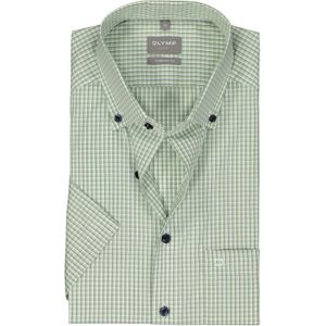 OLYMP comfort fit overhemd, korte mouw, popeline, wit met groen en blauw geruit