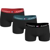 Tommy Hilfiger trunk (3-pack), heren boxers normale lengte, zwart met gekleurde tailleband -  Maat: L