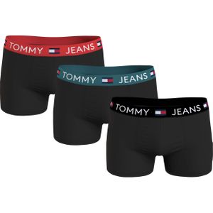 Tommy Hilfiger trunk (3-pack), heren boxers normale lengte, zwart met gekleurde tailleband -  Maat: XXL