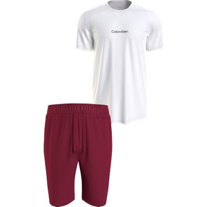 Calvin Klein heren shortama O-hals, wit shirt, donkerrode broek -  Maat: XL
