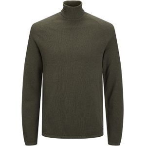 JACK & JONES Hill knit roll neck slim fit, heren pullover katoen met col, groen melange
