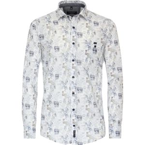 CASA MODA Sport casual fit overhemd, popeline, wit met blauw dessin