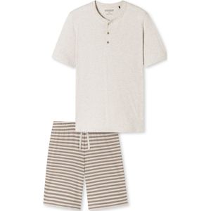 SCHIESSER Casual Nightwear pyjamaset, heren pyjama short organic cotton knoopsluiting strepen bruin-grijs -  Maat: XXL