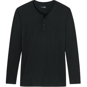 SCHIESSER Mix+Relax T-shirt, lange mouw O-hals met knoopjes, zwart -  Maat: XL