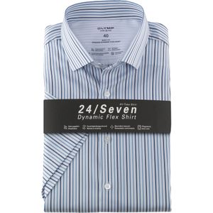 OLYMP 24/7 Level 5 body fit overhemd, korte mouw, Dynamic Flex, bleu gestreept 44
