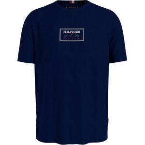 Tommy Hilfiger Label Hd Print Tee, heren T-shirt korte mouw O-hals, donkerblauw -  Maat: 3XL