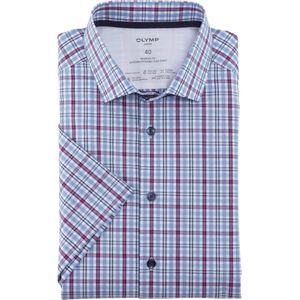 OLYMP Luxor 24/7 modern fit overhemd, korte mouw, popeline, fuchsia geruit
