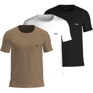 HUGO BOSS Classic T-shirts regular fit (3-pack), heren T-shirts O-hals, midden beige, zwart en wit -  Maat: S