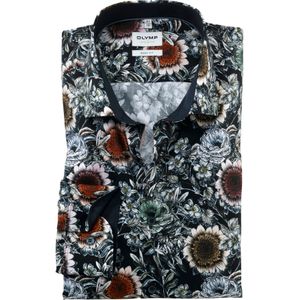 OLYMP Level 5 body fit overhemd, popeline, marineblauw dessin