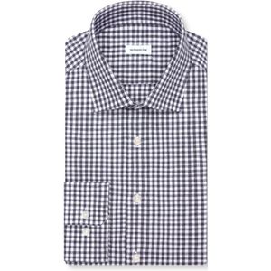 Seidensticker - Flanellen Overhemd - Donkerblauw - Shaped 1/1 Kentkraag Ruit