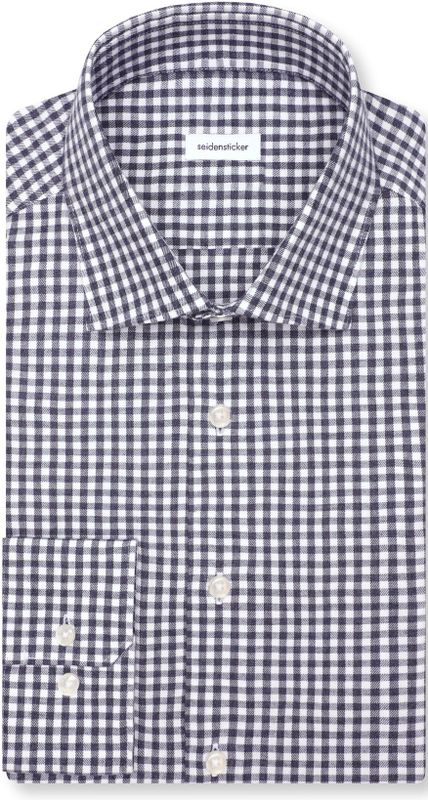 Seidensticker - Flanellen Overhemd - Donkerblauw - Shaped 1/1 Kentkraag Ruit