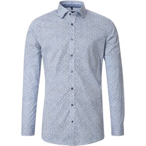 VENTI - Body Fit Overhemd - Blauw Dessin - Popeline - Strijkvriendelijk