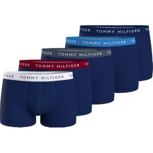 Tommy Hilfiger heren boxers normale lengte (5-pack), blauw met gekleurde tailleband -  Maat: M
