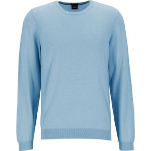 BOSS Leno slim fit trui wol, heren pullover middeldik O-hals, blauw