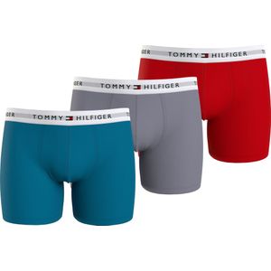 Tommy Hilfiger boxer brief (3-pack), heren boxers extra lang, petrol, grijs, rood -  Maat: S