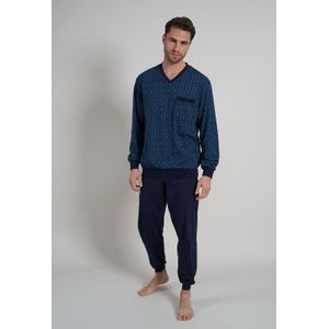 Gotzburg heren pyjama V-hals, donkerblauw dessin -  Maat: S